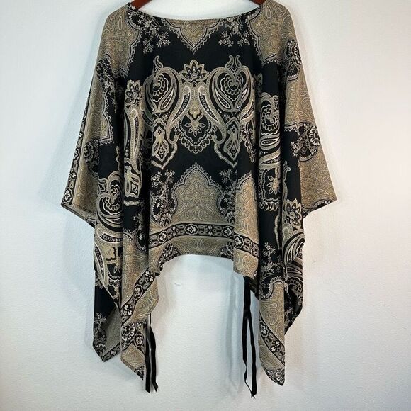 Lane Bryant Black Boho Paisley Chiffon Shawl Poncho Top Womens 14/16 Y2K Whimsy - Picture 2 of 8